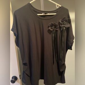 Black T-Shirt with Floral Accents